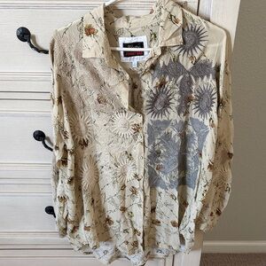 Johnny Was Cream Floral Embroidered Button Down Shirt